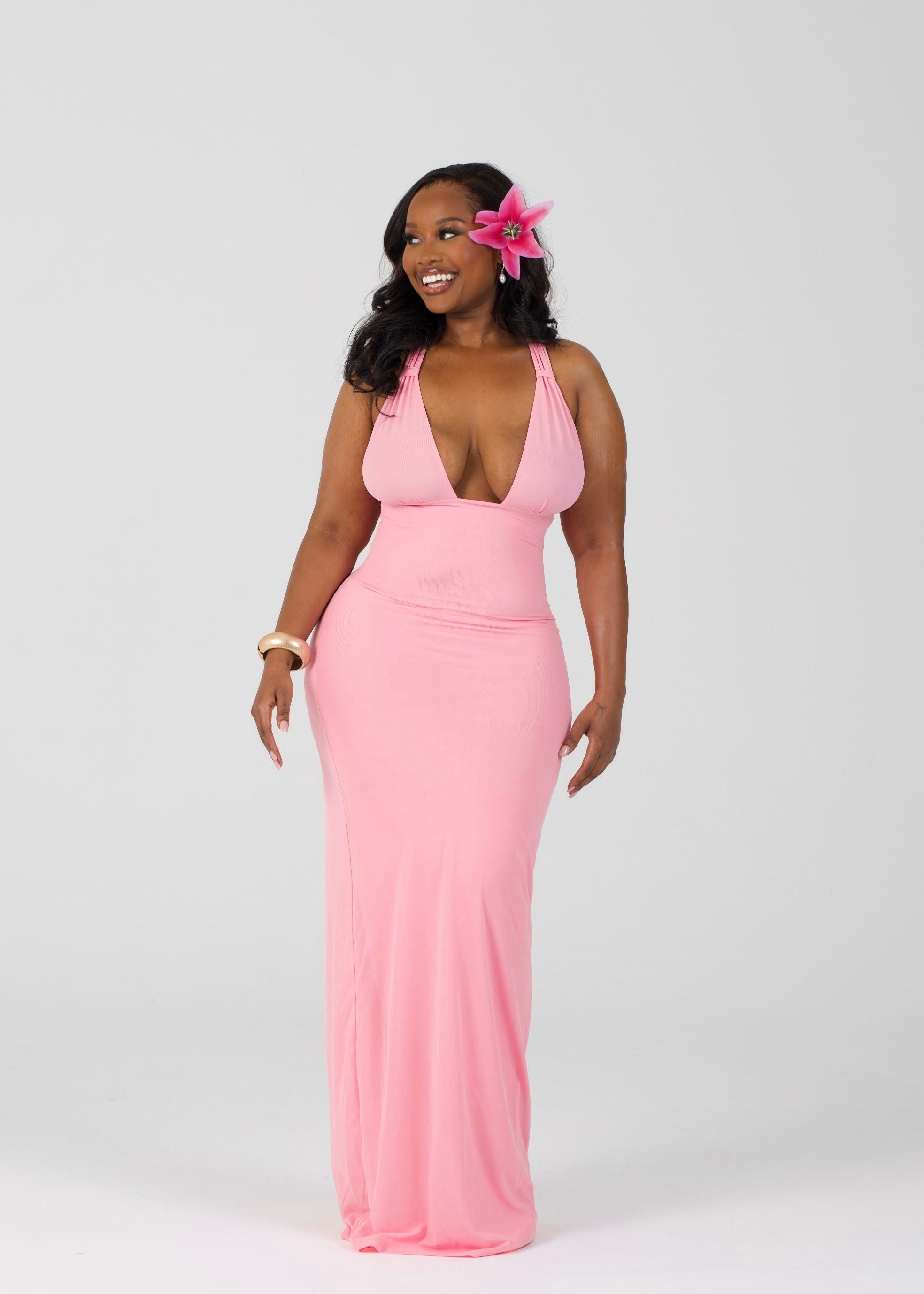 Adjustable Shell Cup Maxi Dress - 'Camille' | Pink