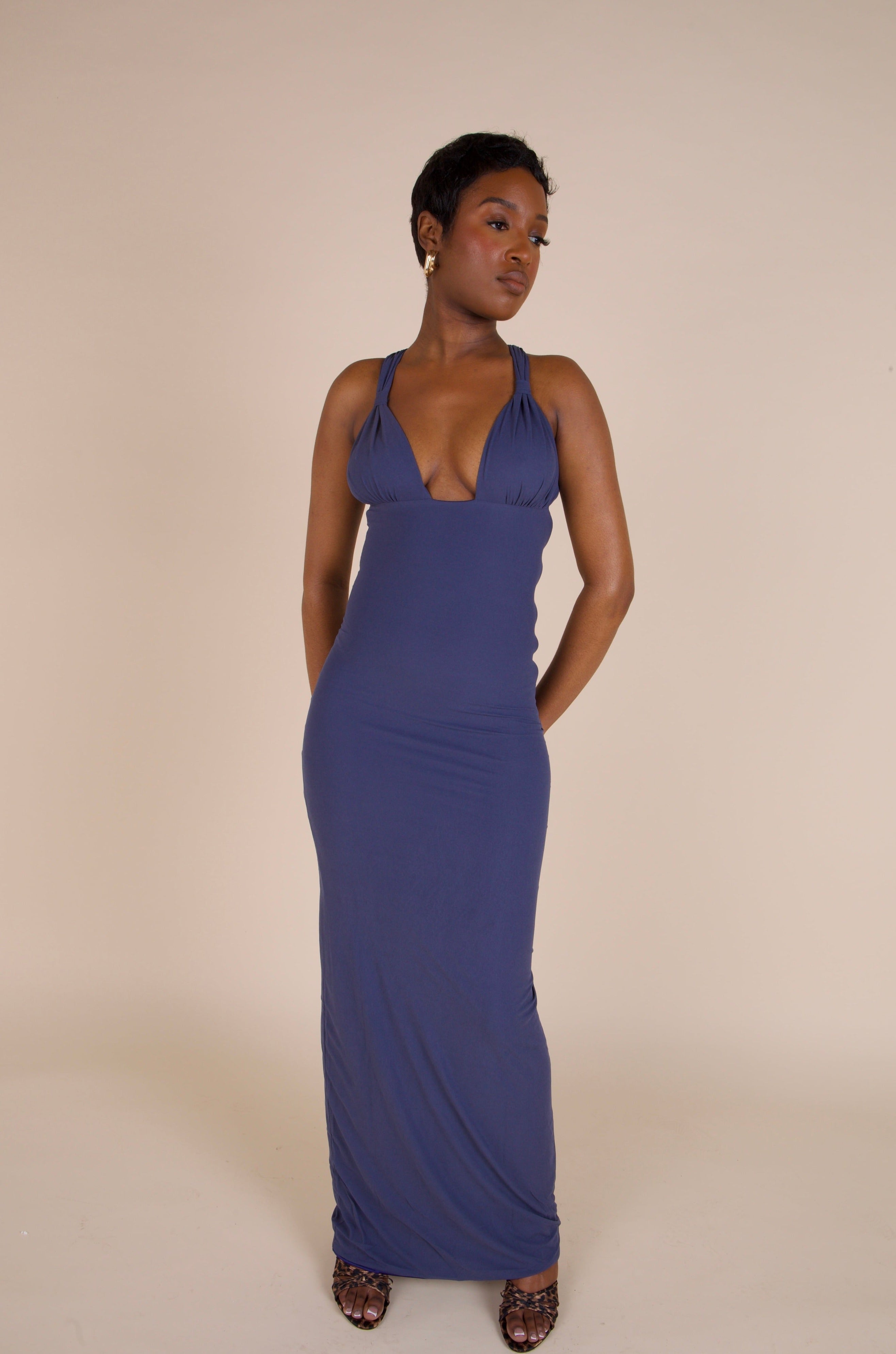 Adjustable Shell Cup Maxi Dress - 'Marina' | Navy