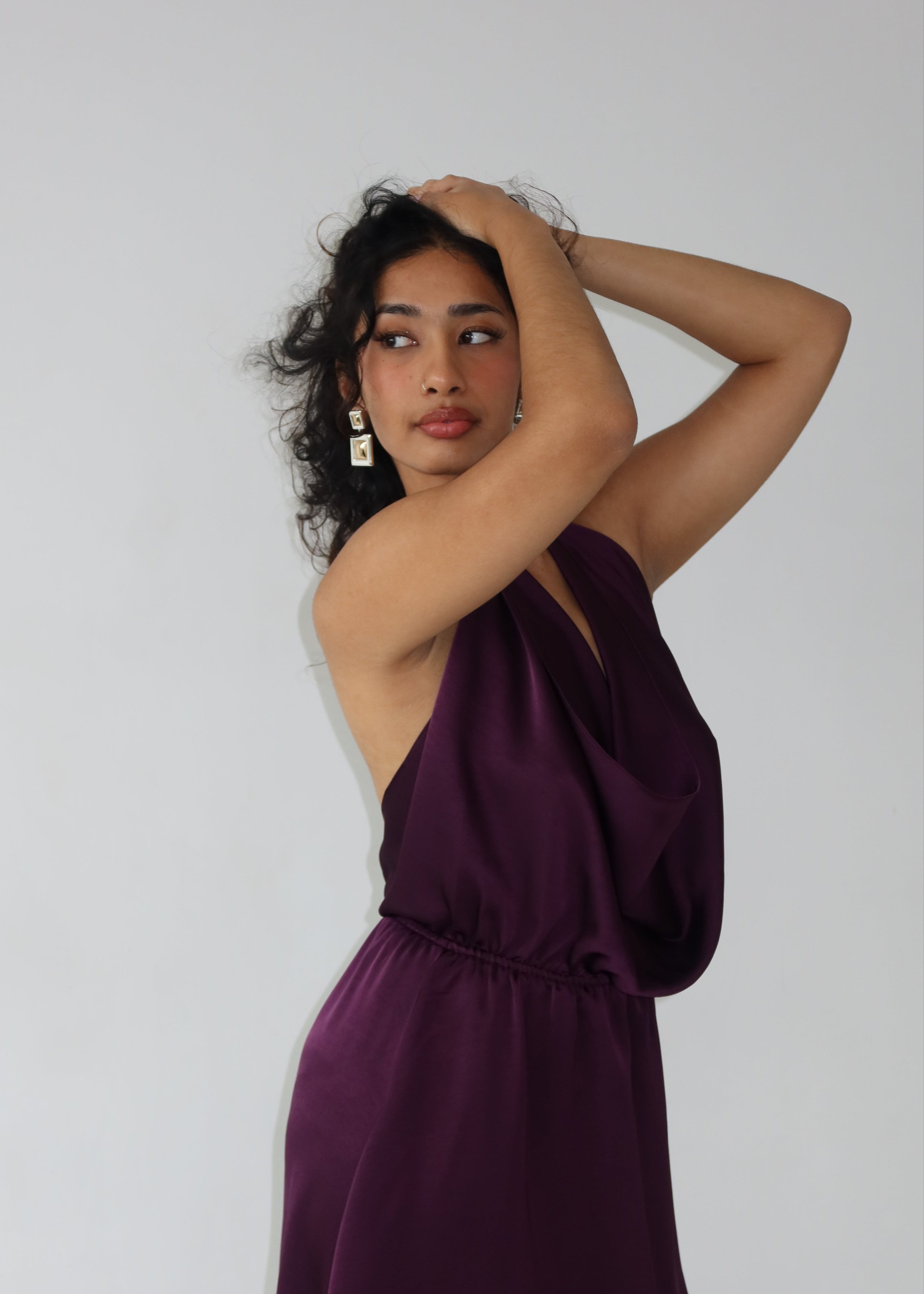 Satin Slip Drape Halter Dress - 'Vivienne' | Purple
