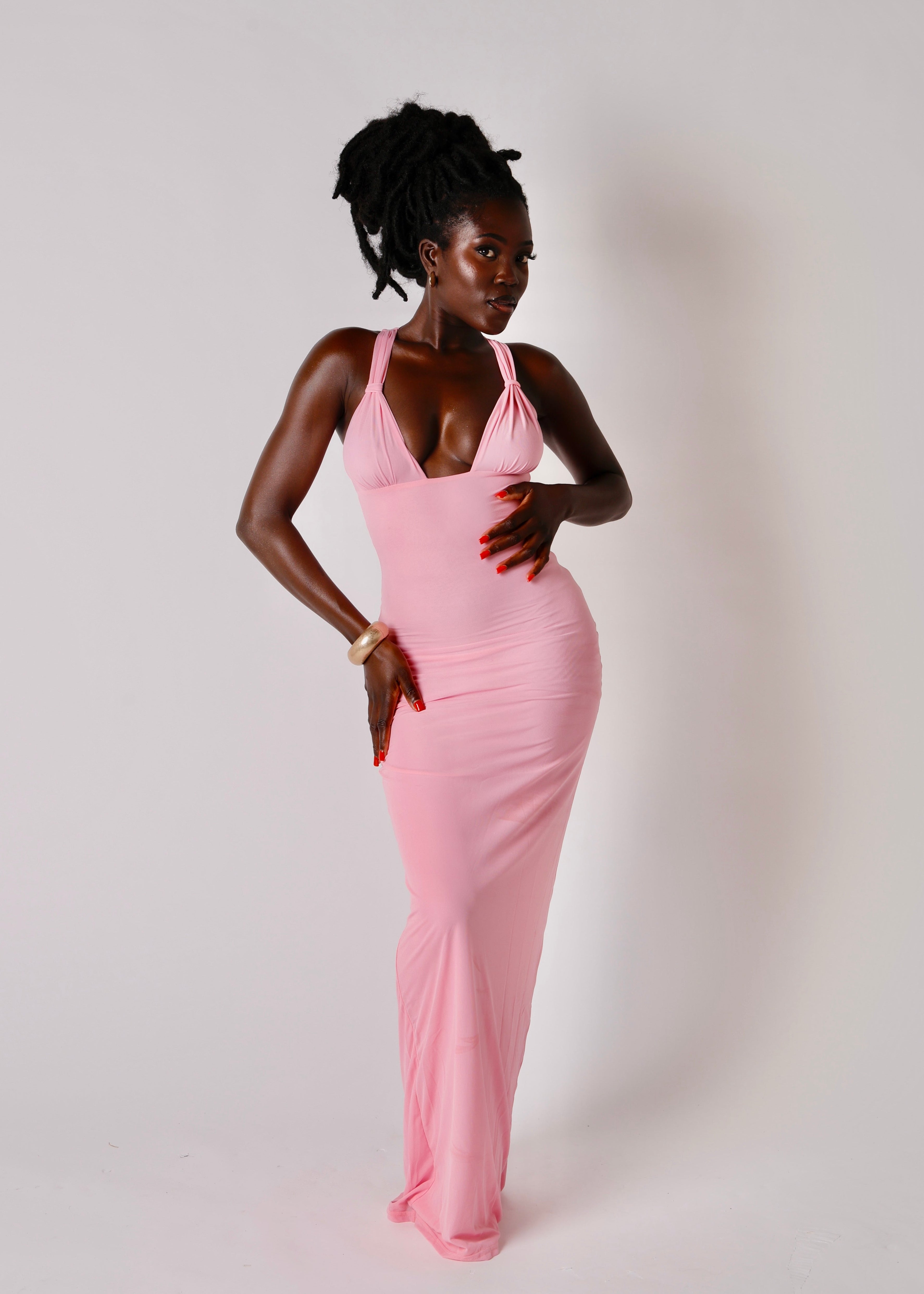 Adjustable Shell Cup Maxi Dress - 'Camille' | Pink