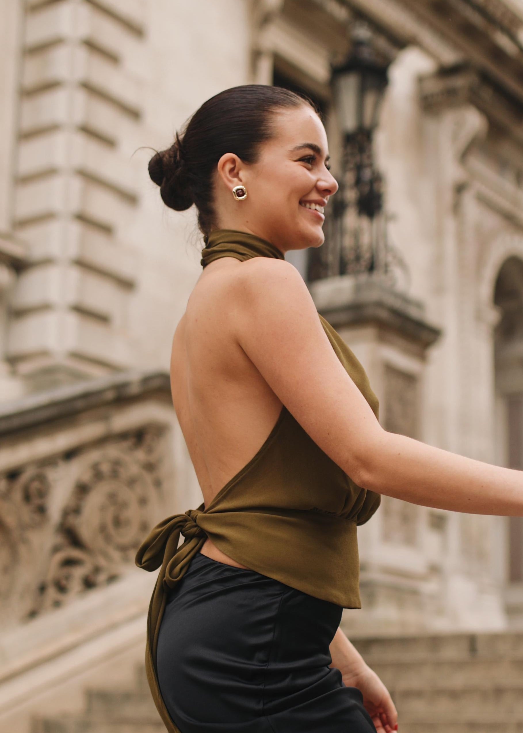 LIMITED EDITION: Chiffon Tieback Halter Top - 'Yuni' | Olive