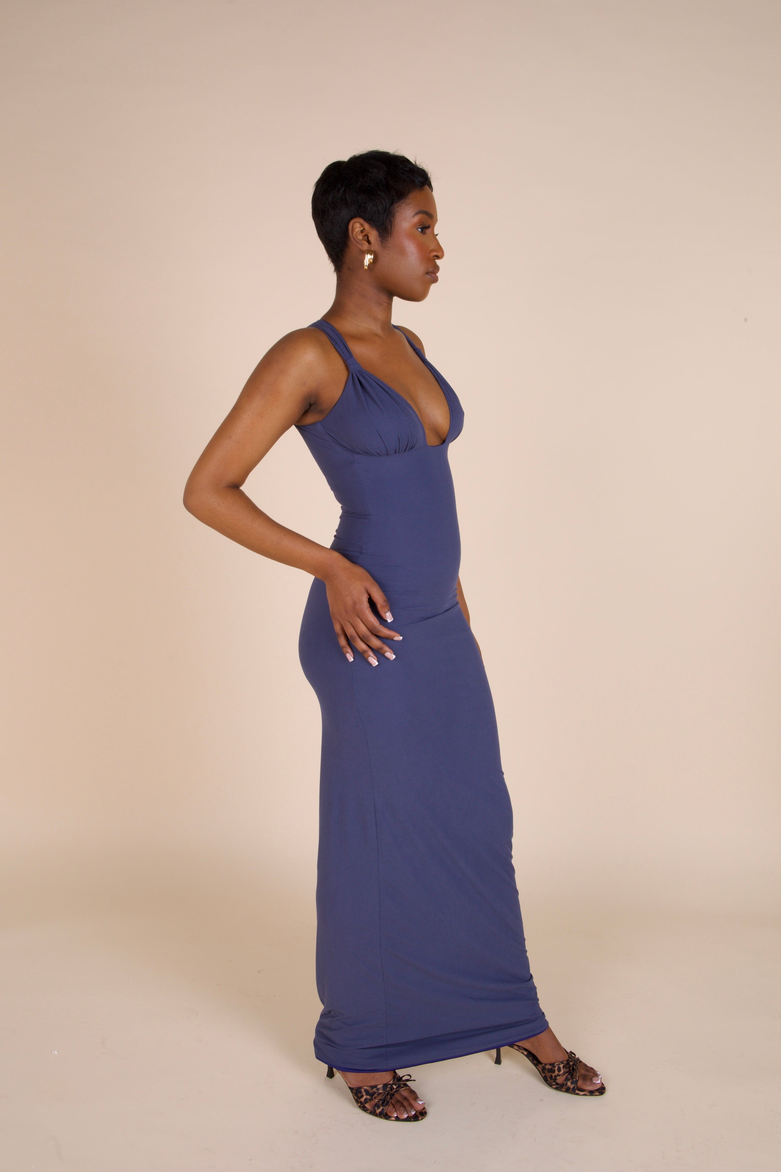 Adjustable Shell Cup Maxi Dress - 'Marina' | Navy