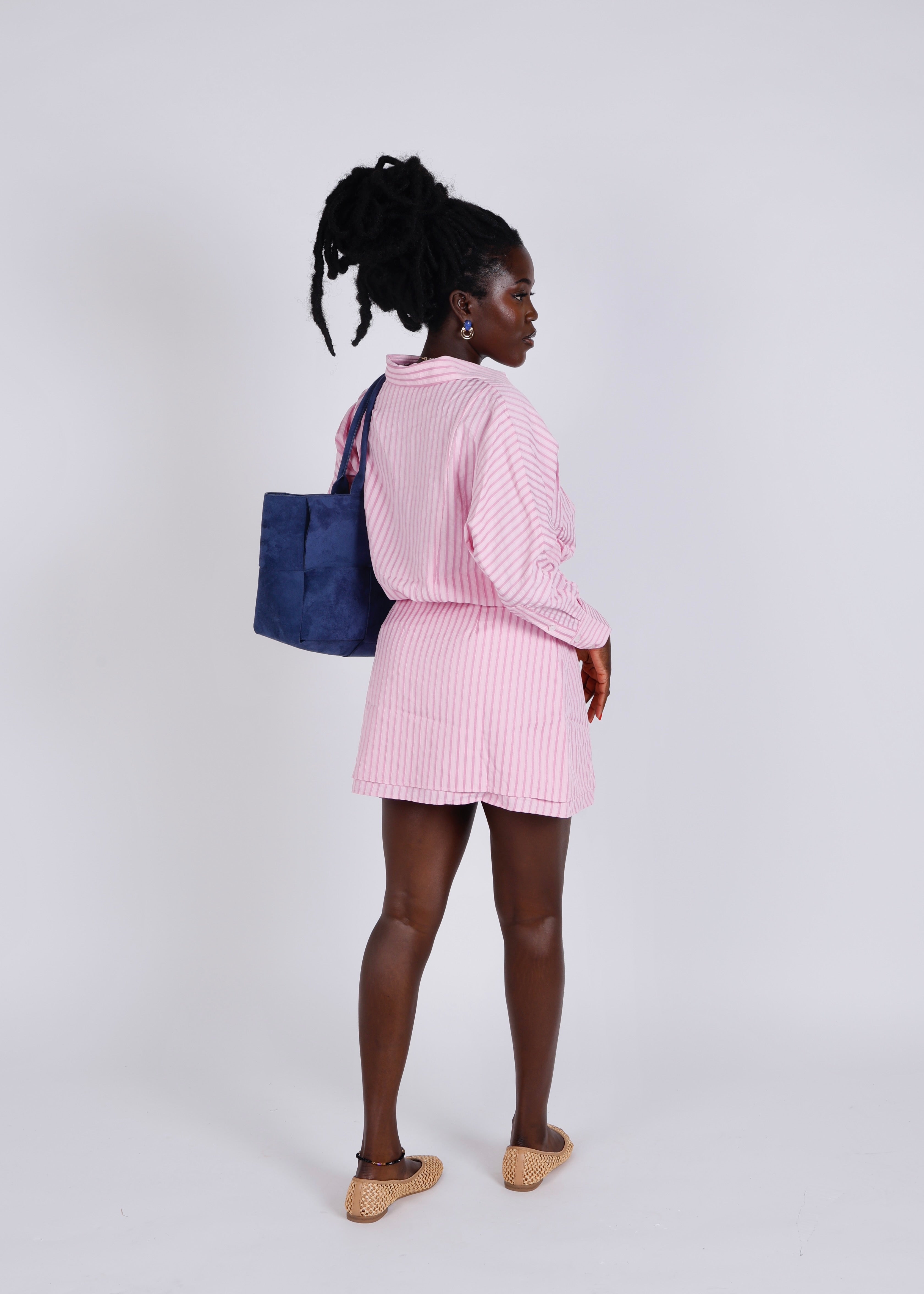 'Raya’ Cinched Waist Shirt Dress - Pink