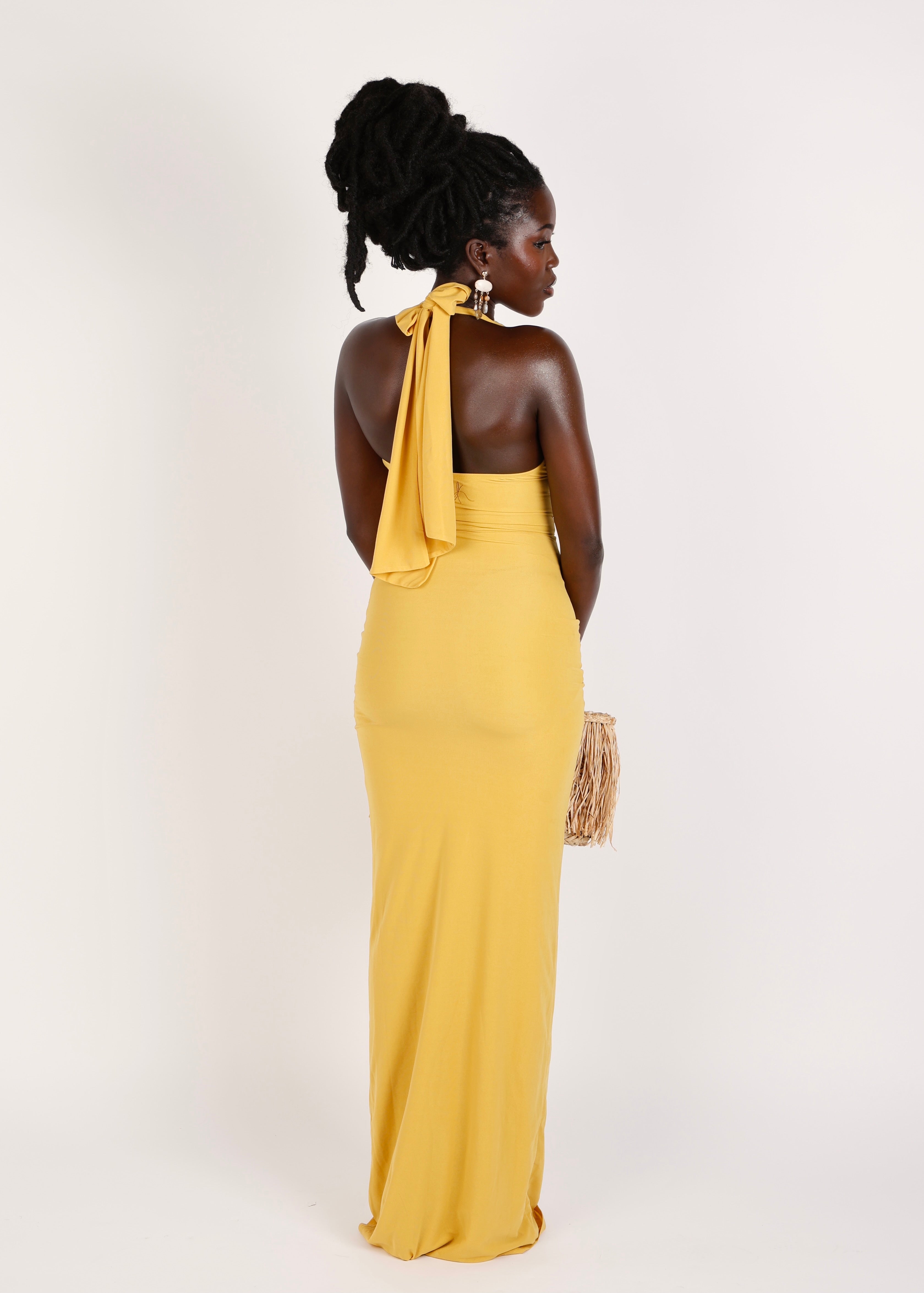 Halterneck Adjustable Maxi Dress - 'Nyla' | Mustard Yellow