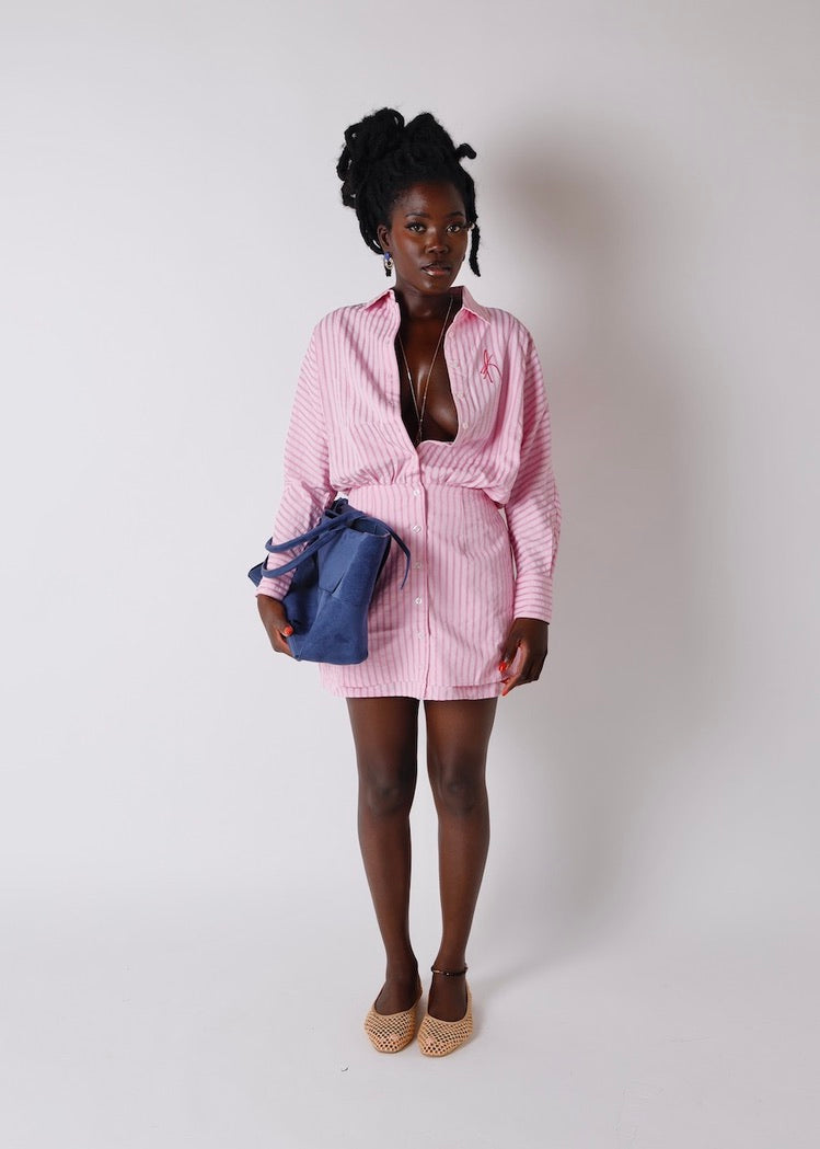 'Raya’ Cinched Waist Shirt Dress - Pink