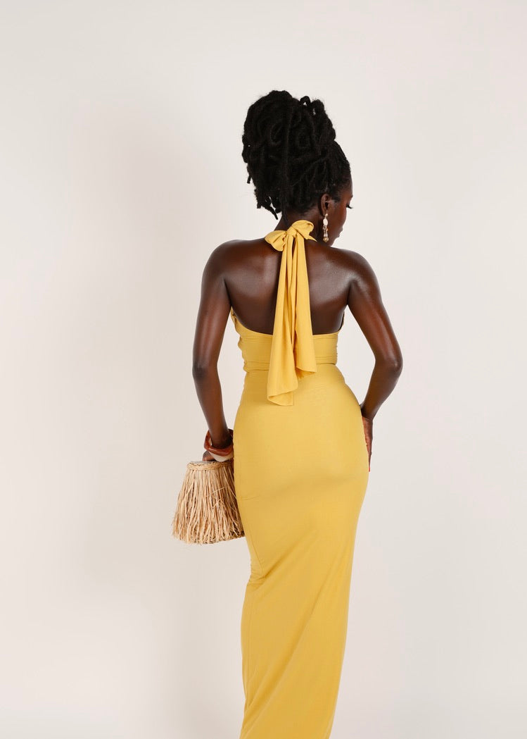 Halterneck Adjustable Maxi Dress - 'Nyla' | Mustard Yellow