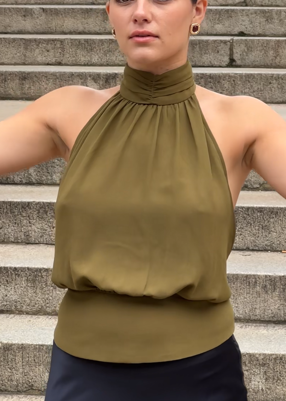 LIMITED EDITION: Chiffon Tieback Halter Top - 'Yuni' | Olive