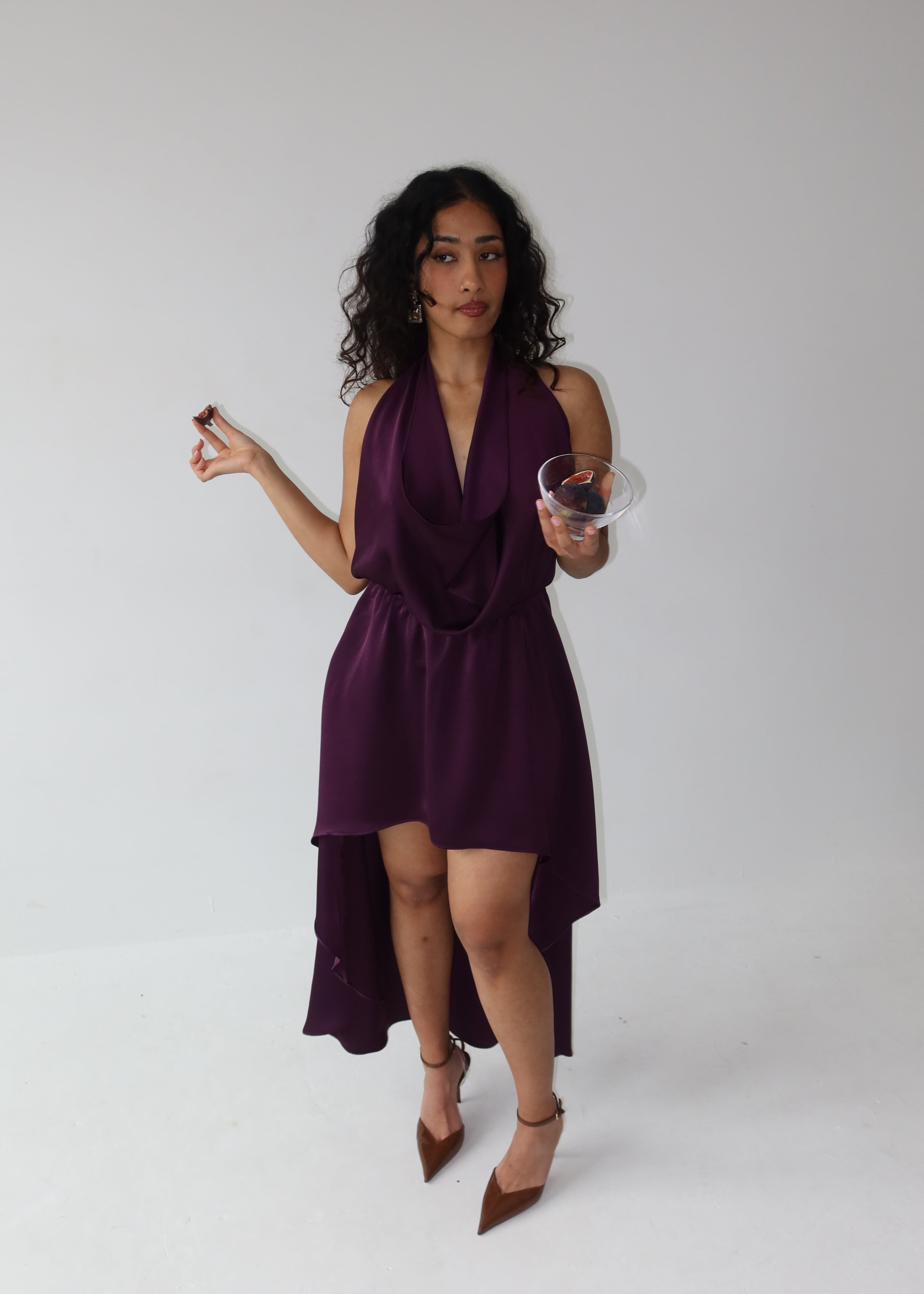 Satin Slip Drape Halter Dress - 'Vivienne' | Purple