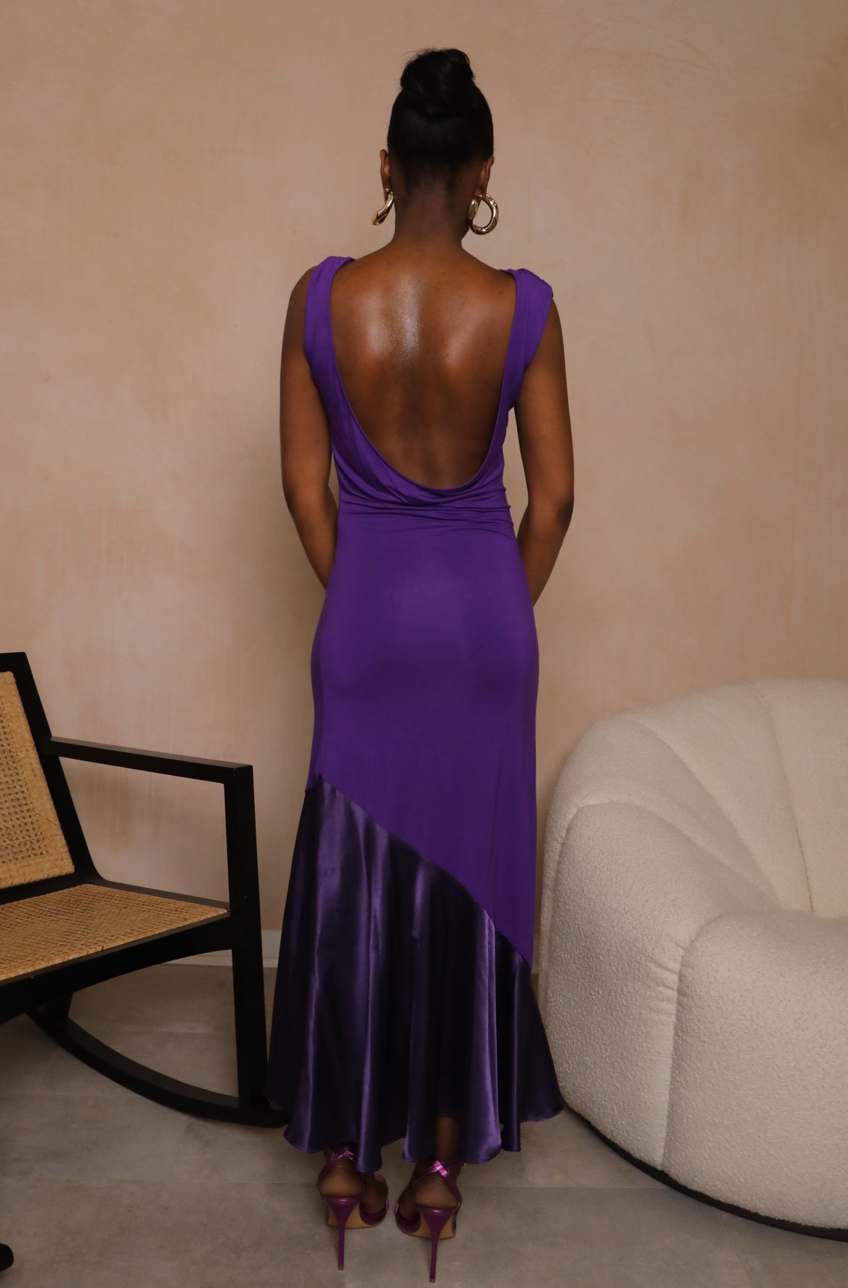 Backless Drape Satin Cut Dress - 'Justine' | Purple