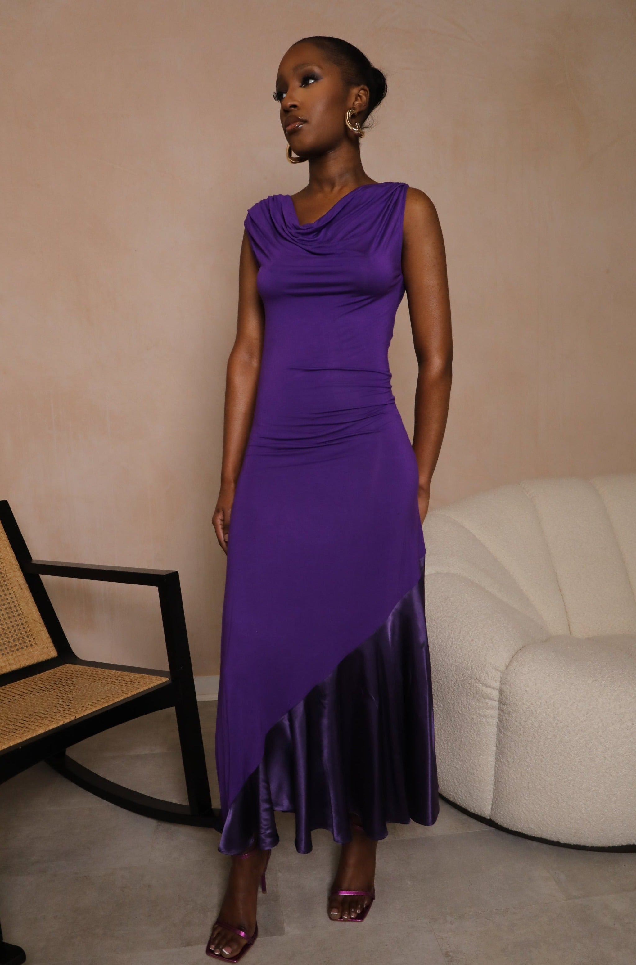 Backless Drape Satin Cut Dress - 'Justine' | Purple